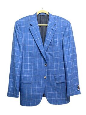 Canali Mens US 44R Exclusive Sport Jacket Blue Windowpane Wool-Silk Italy Blazer